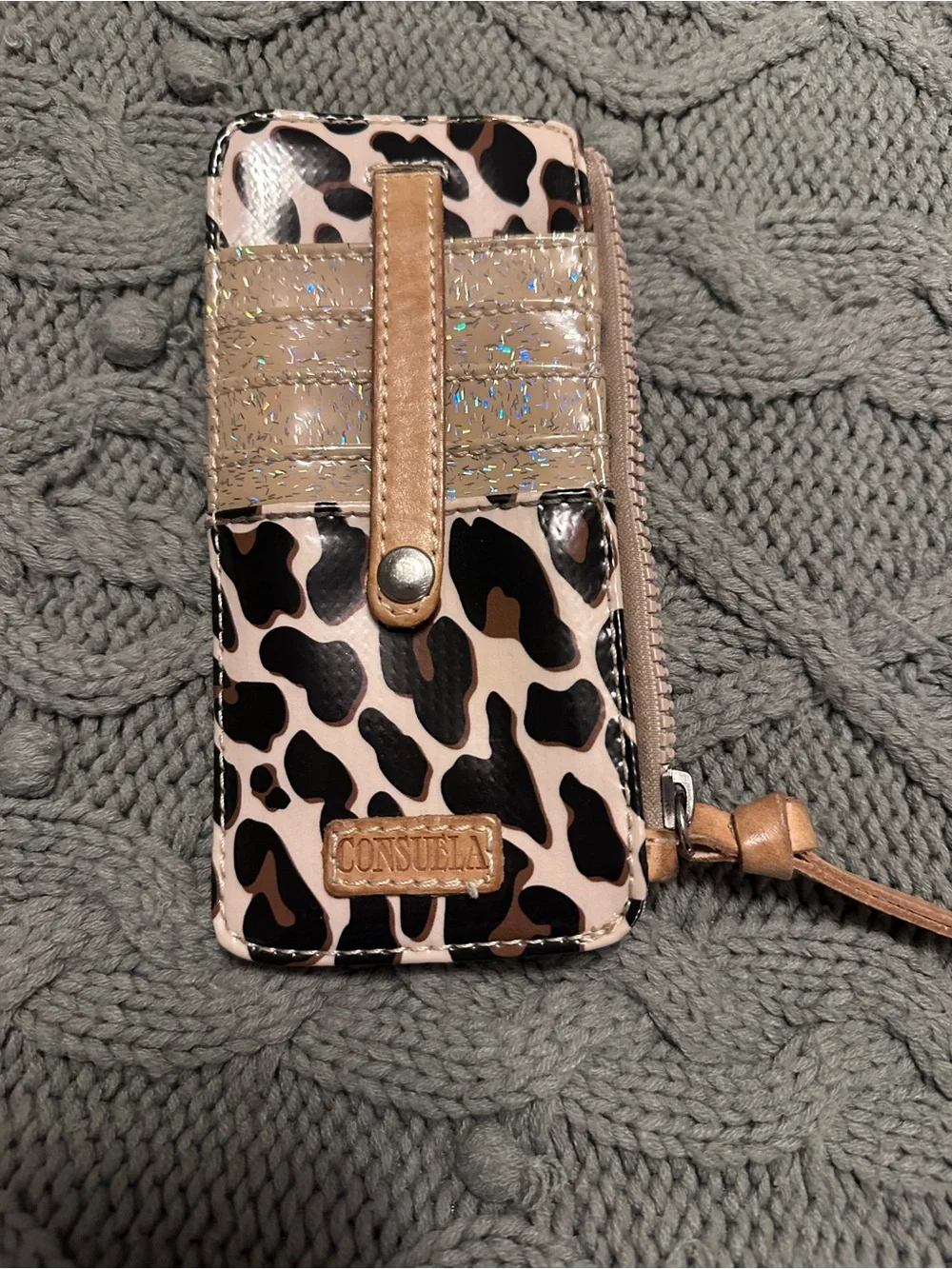 Consuela Leopard Print Phone Wallet Case with Gold Glitter Accent - Pink/Black